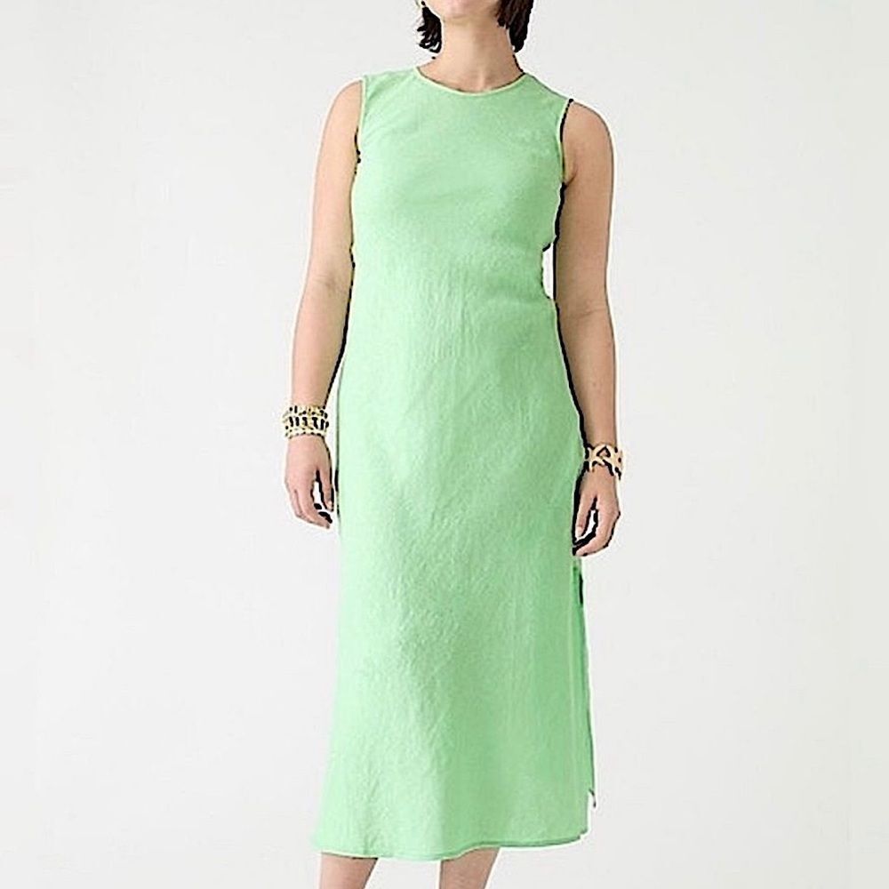 J. CREW Linen Dress Green Carolyn Long Dress Size XS • NEW WITH TAGS